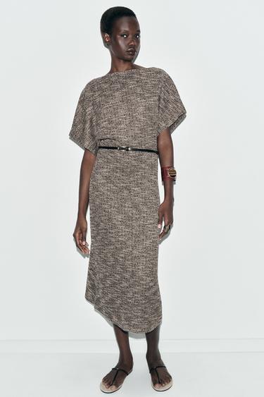 Zara Платье миди с текстурой и ремнем