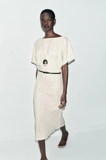 Текстурное платье миди с поясом- Заказать в России