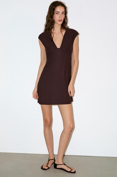 Zara Платье из крепа с V-образным вырезом