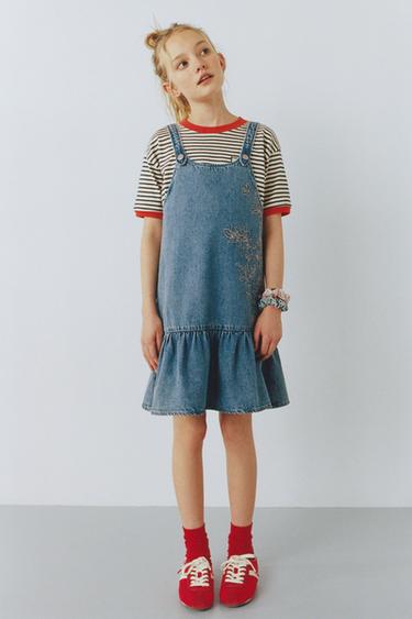 Zara Джинсовое платье с вышитыми цветами купить с доставкой.