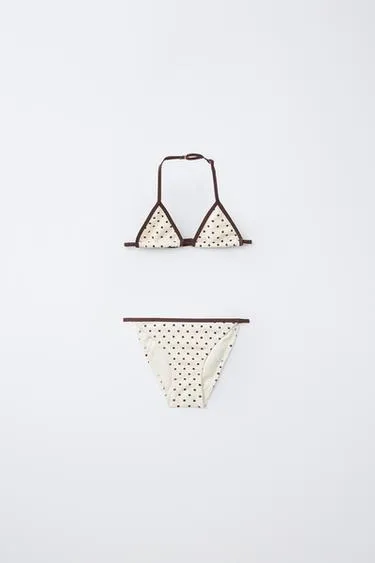 6-14 лет/бикини треугольное с текстурой в горошек