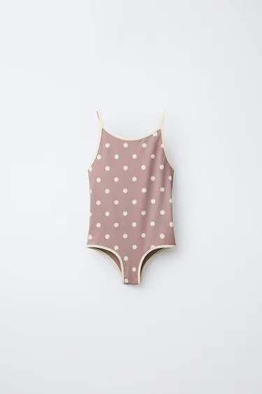 6-14 лет/купальник в горошек с контрастными деталями