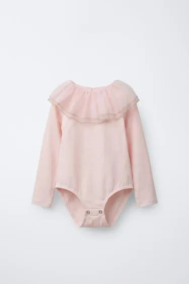 Боди с двойным тюлевым воротником