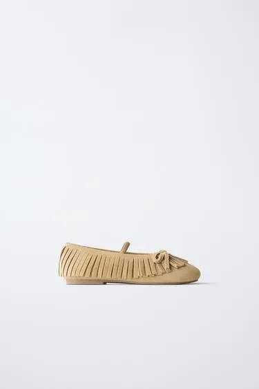 Кожаные балетки с бахромой- Заказать в России