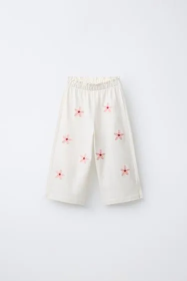 Брюки-кюлоты с вышивкой цветов