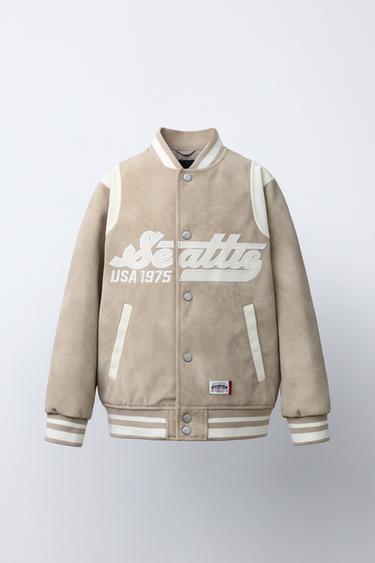 Zara Бомбер из искусственной замши с надписью