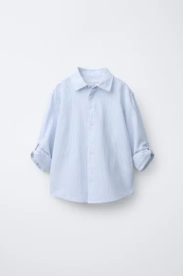 Рубашка в полоску из хлопка и льна- Заказать в России