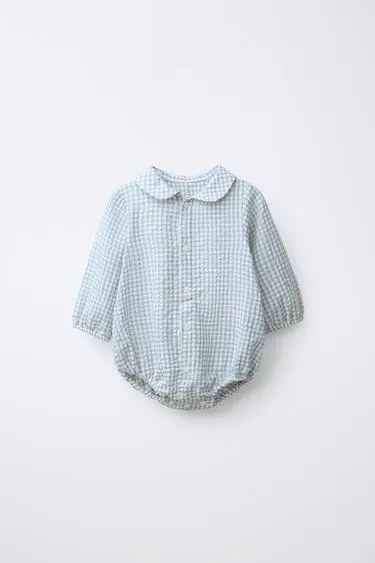 Боди в клетку с отложным воротничком- Заказать в России