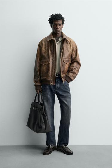 Zara Кожаная куртка в винтажном стиле