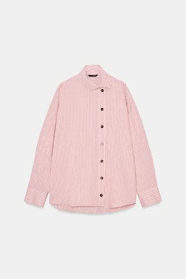 Рубашка в полоску с воротником-стойкой- Заказать в России