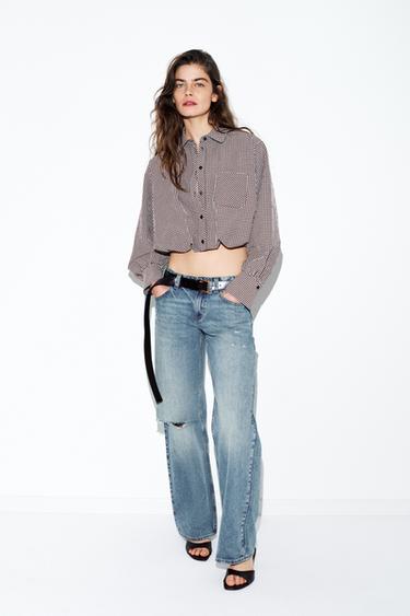 Zara Укороченная рубашка в клетку виши