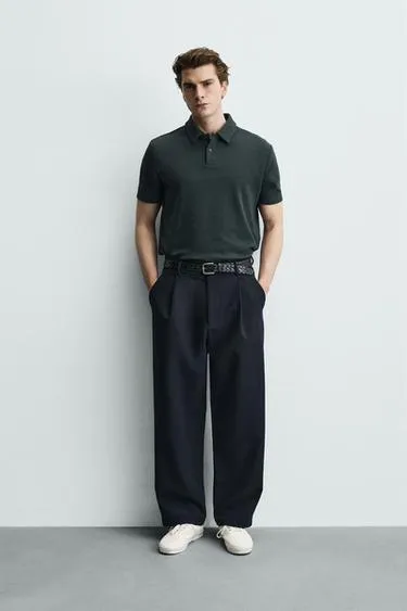 Поло из рельефной ткани вафельного переплетения