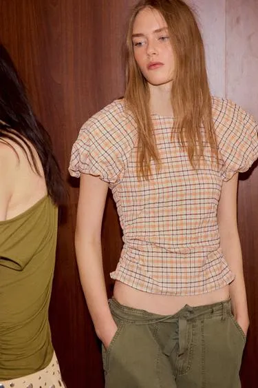 Топ из поплина с рукавами-баллонами- Заказать в России