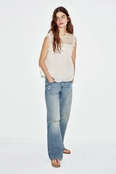 Топ из кружева кроше с комбинированной отделкой- Заказать в России