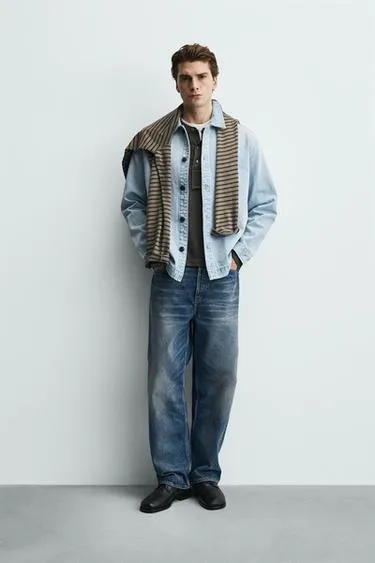 Куртка-рубашка из джинсовой ткани с эффектом потертости- Заказать в России