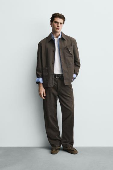 Zara Куртка-рубашка из хлопка с контрастной подкладкой