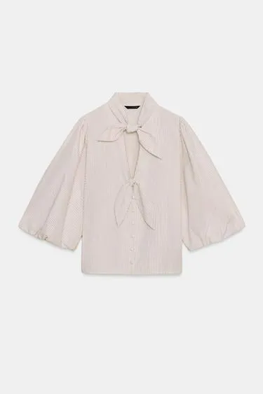 Блуза в полоску с завязками- Заказать в России