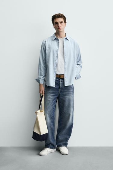 Zara Выбеленная джинсовая рубашка