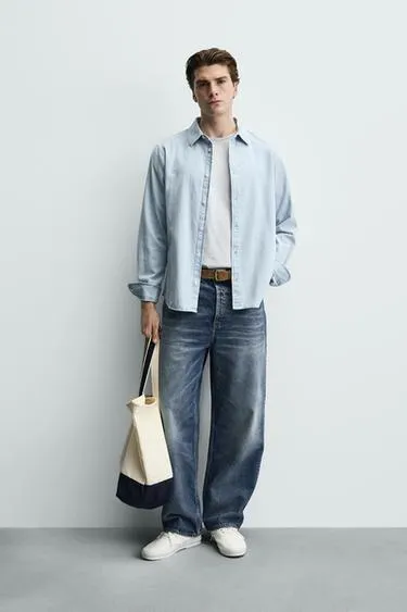 Выбеленная джинсовая рубашка- Заказать в России