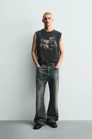 Трикотажный топ без рукавов с принтом- Заказать в России