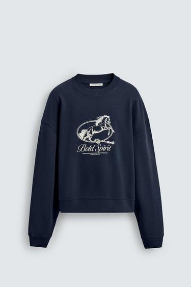 Zara Толстовка CREWNECK с принтом «лошадь»
