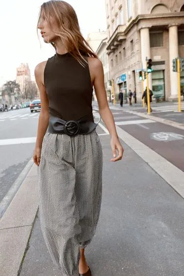 Комбинезон в клетку виши с поясом- Заказать в России