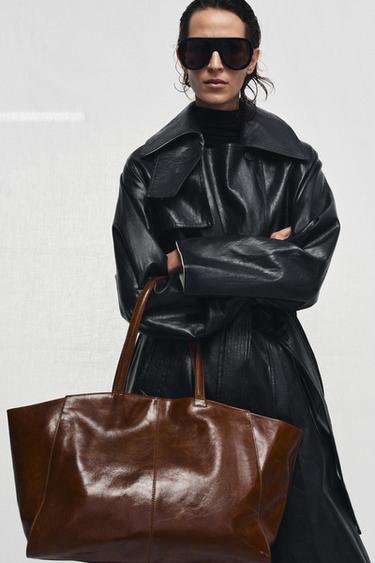 Zara Кожаная сумка-шопер с декоративной строчкой
