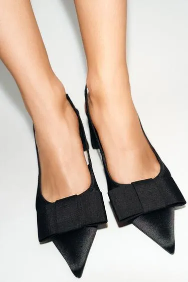 Туфли-мюли на каблуке с бантом- Заказать в России