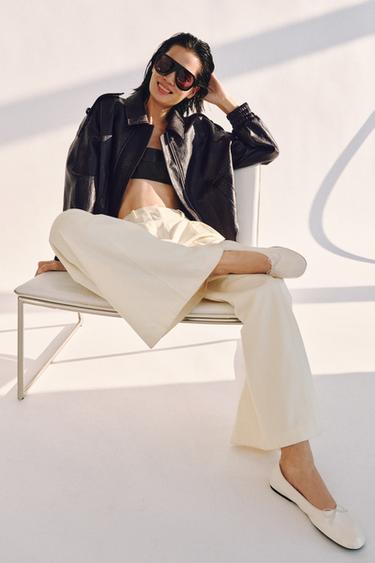 Zara Лимитированные кожаные балетки с бантом