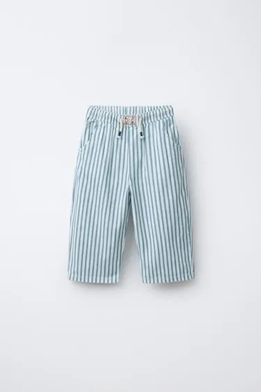 Брюки в полоску из хлопка и льна