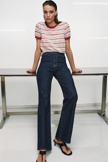 Zara Трикотажный топ в полоску с коротким рукавом