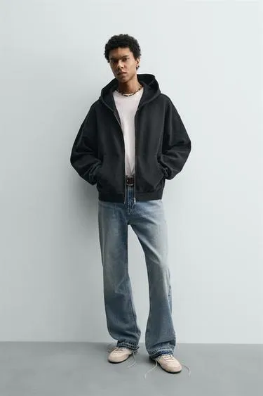 Худи вафельного плетения с эффектом потертости