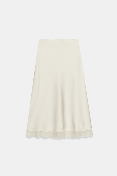 Zara Атласная юбка миди с кружевом купить с доставкой.