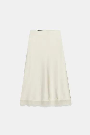 Атласная юбка миди с кружевом