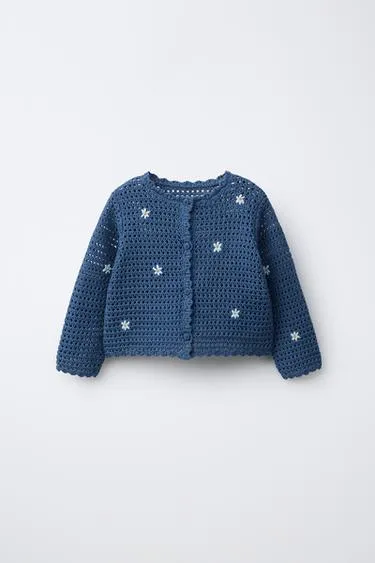 Вязаный кардиган с вышивкой в виде цветов- Заказать в России