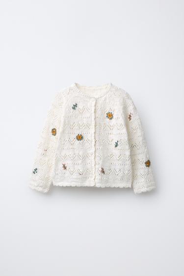 Вязаный кардиган с вышивкой в виде цветов