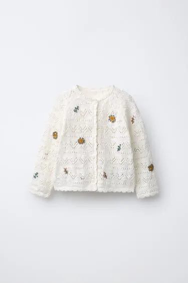 Вязаный кардиган с вышивкой в виде цветов- Заказать в России