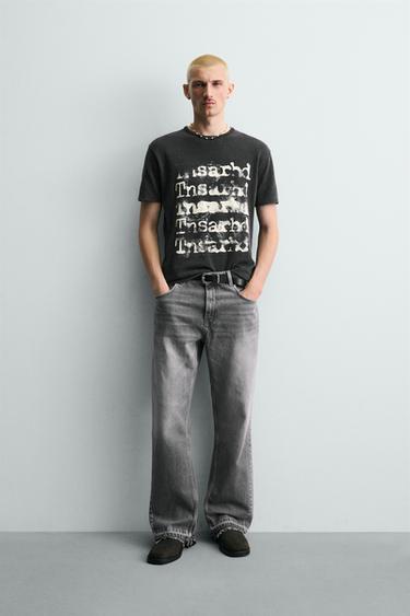 Zara Футболка с принтом и эффектом потертости