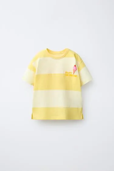 Футболка в полоску с рельефным принтом фруктов
