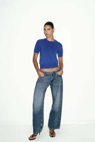 Базовый трикотажный джемпер с короткими рукавами