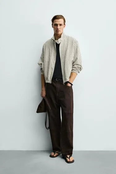 Укороченная куртка в клетку с текстурой