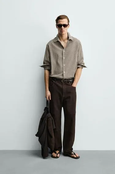 Рубашка в клетку с текстурой- Заказать в России