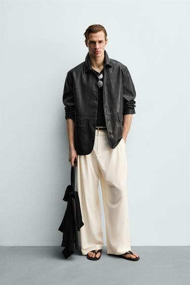 Куртка-рубашка свободного кроя из искусственной кожи- Заказать в России