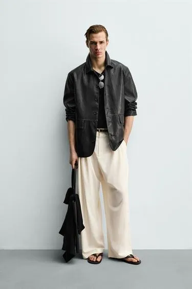 Куртка-рубашка свободного кроя из искусственной кожи