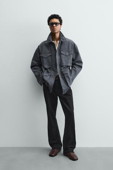Zara Парка из хлопка с эффектом потертости