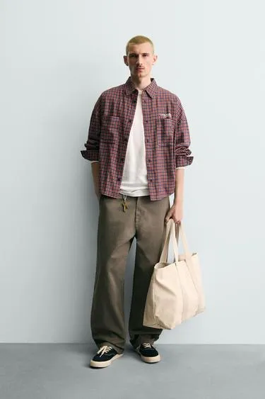 Укороченная фланелевая рубашка в клетку с вышивкой