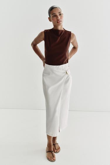 Zara Комбинированное платье миди с фурнитурой