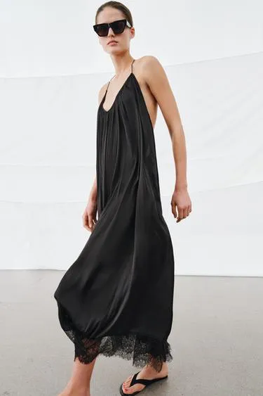 Атласное платье халтер с кружевом — ZW COLLECTION- Заказать в России