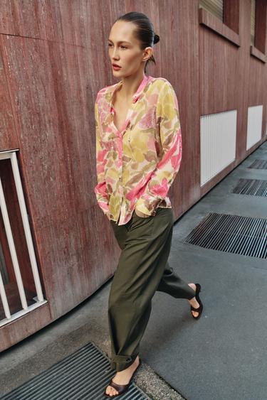 Zara Блуза с цветочным принтом и бусинами