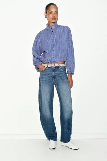 Рубашка в клетку с объемными рукавами- Заказать в России